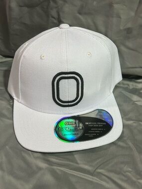 White Snapback Hat with Black 'O' Logo